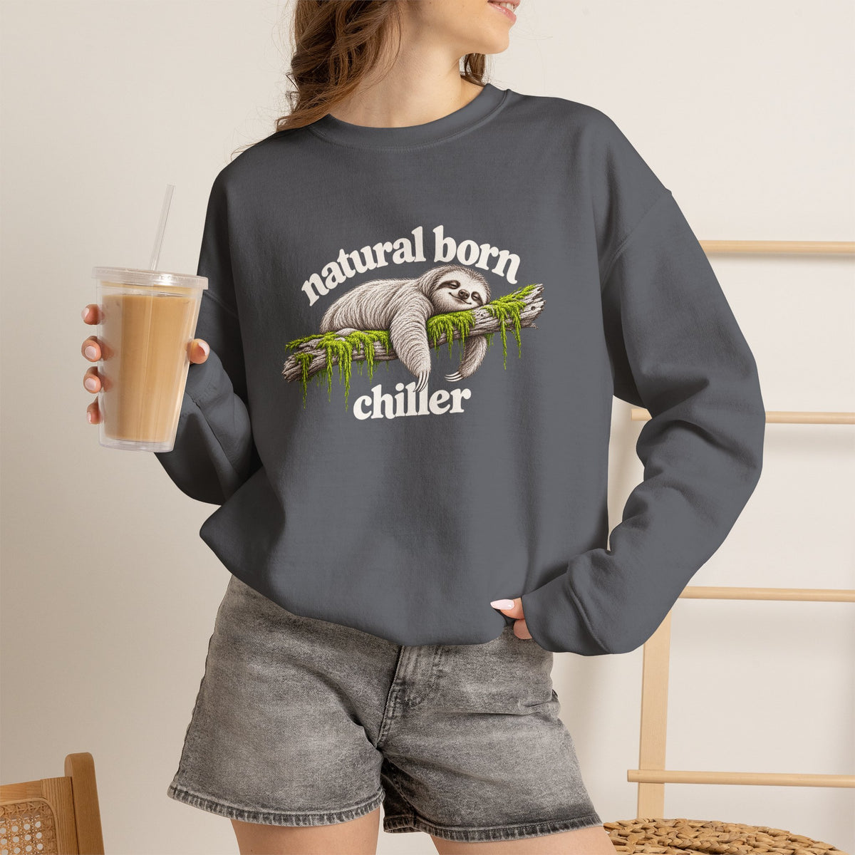Natural Born Chiller Sloth Sweatshirt, Funny Sloth Crewneck, Cute Animal Sweater, Cozy Introvert Gift, Vintage Sloth Lover Shirt