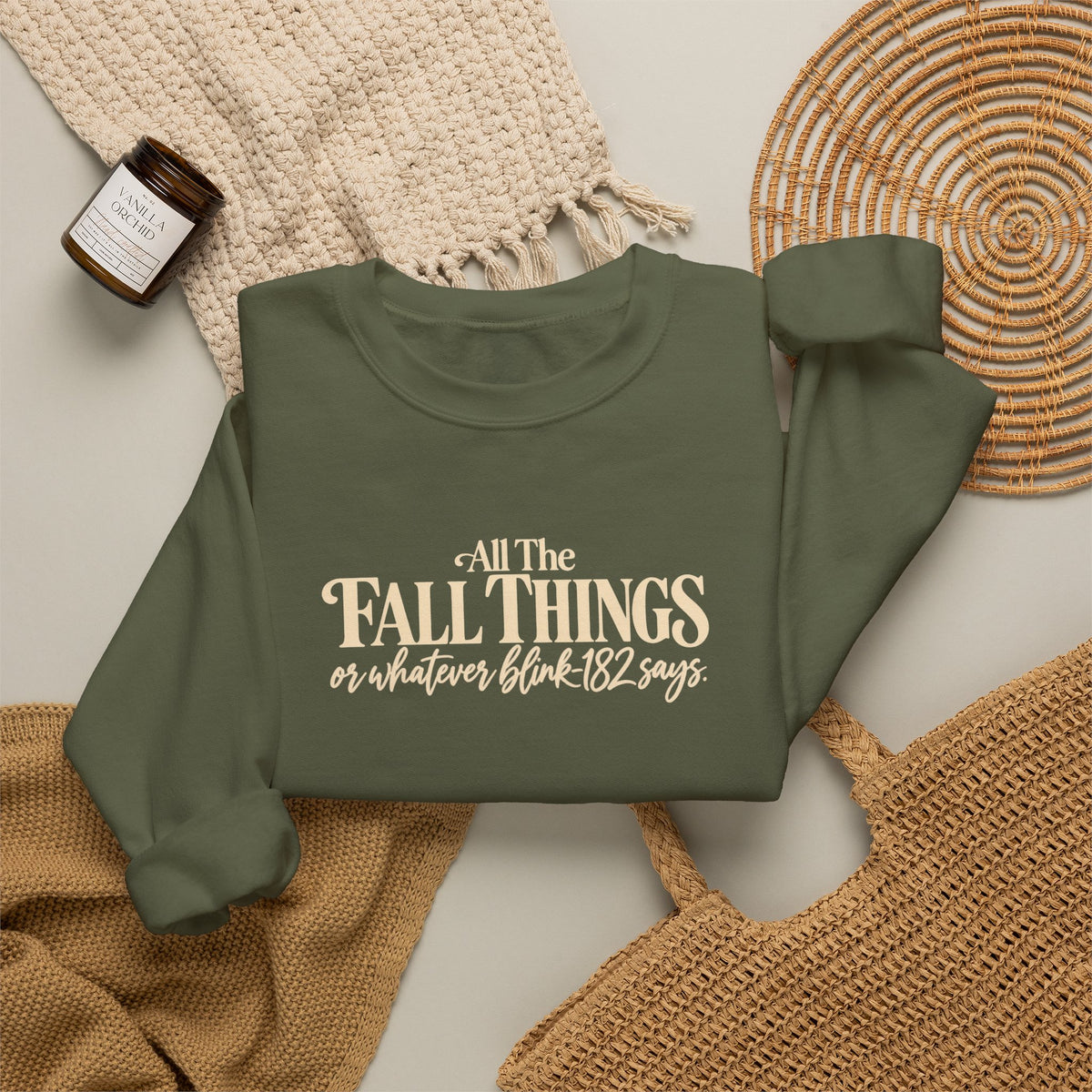 Crewneck Sweatshirt All the Fall Things Minimal Cream Script Inspirational Pullover