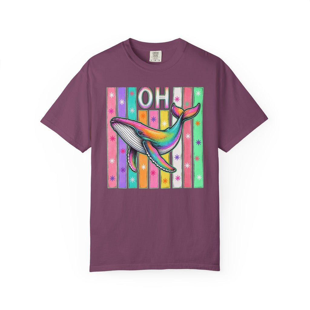 Oh Rainbow Whale T Shirt Retro Striped Graphic Tee