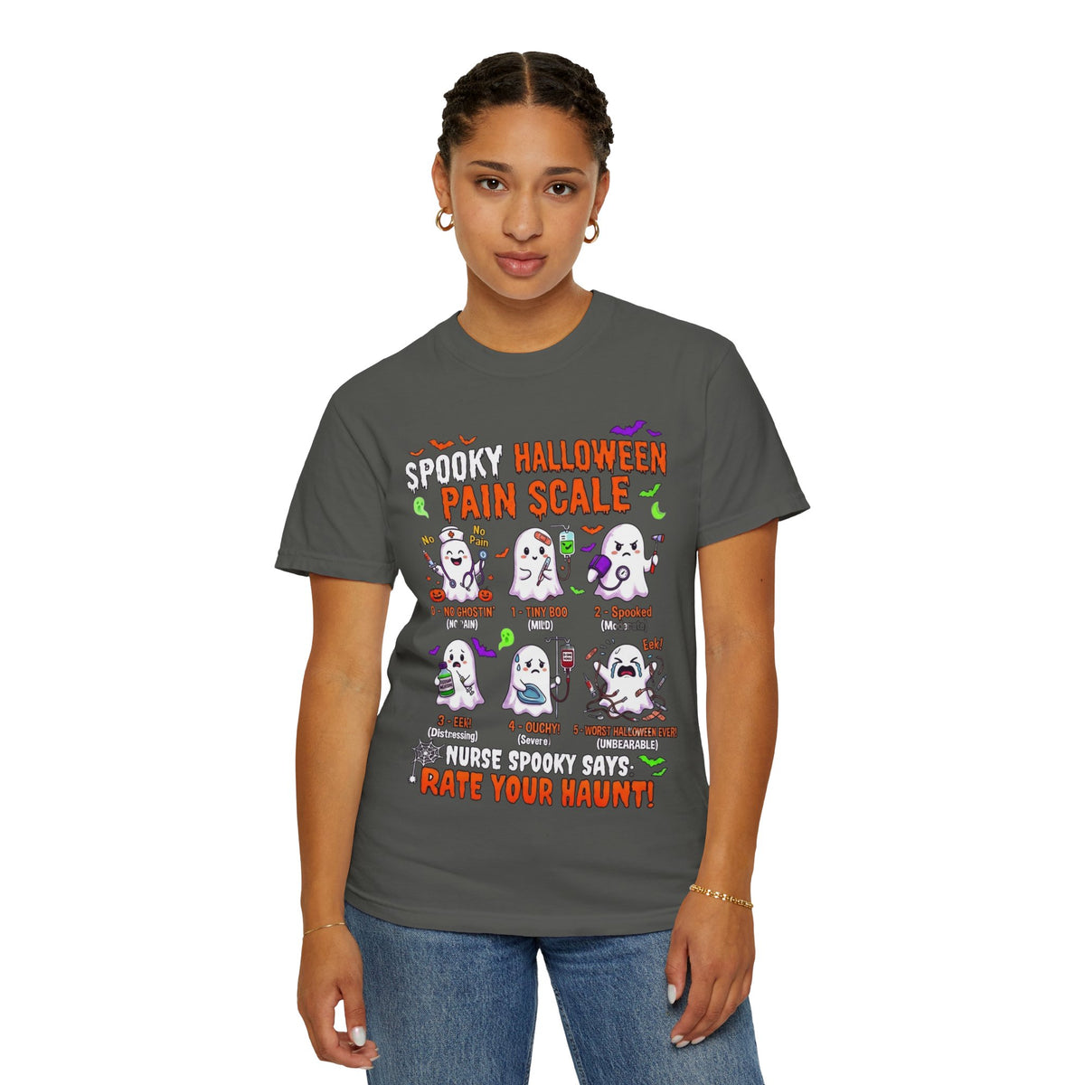 Halloween Ghost Pain Scale T-Shirt Spooky Halloween Pain Scale Nurse Funny Tee
