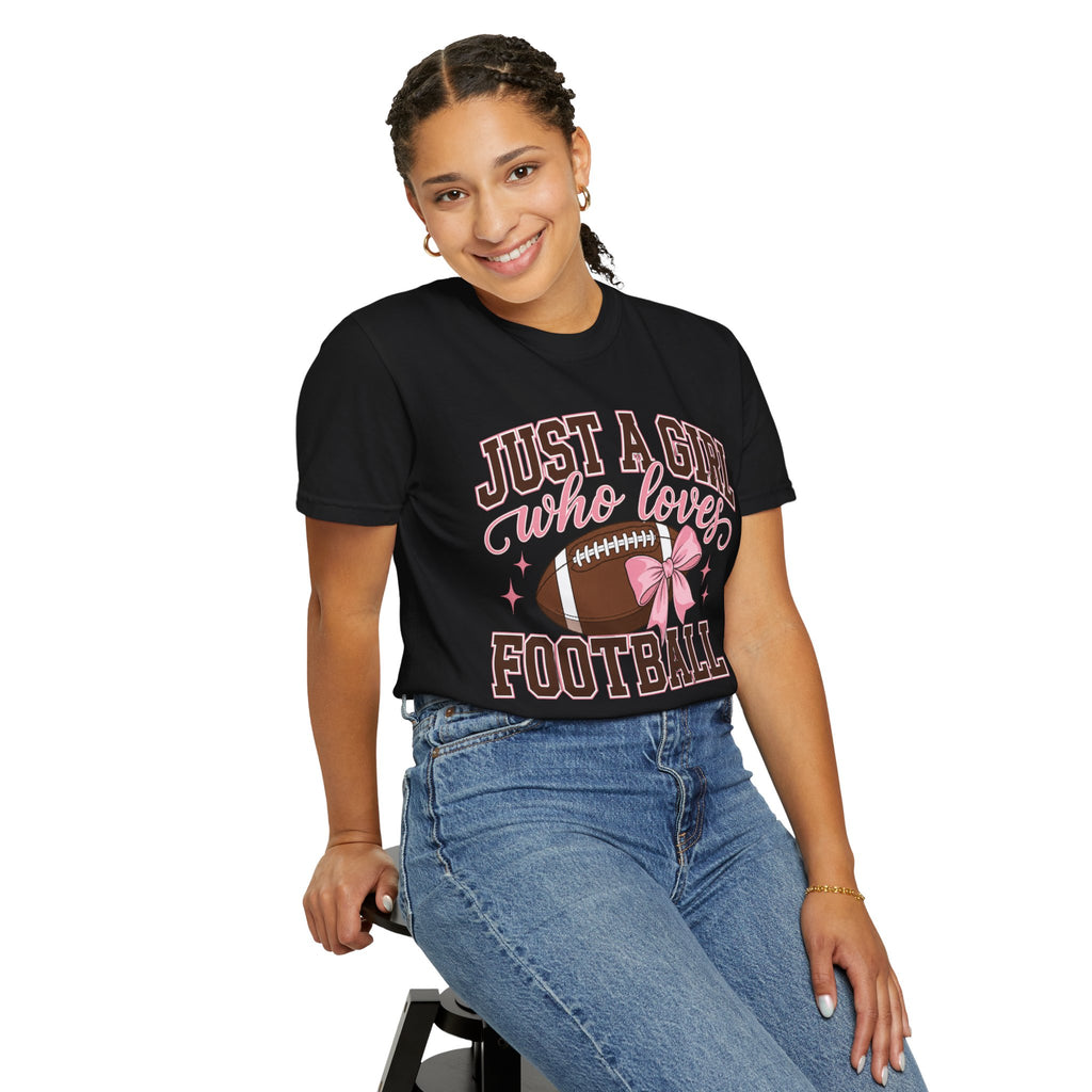Just A Girl Who Loves Football T Shirt Pink Bow Football Tee