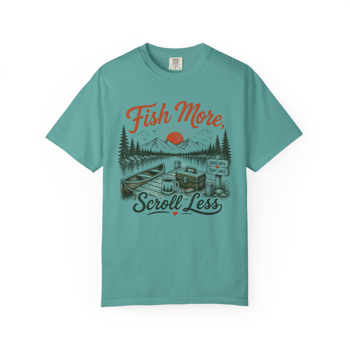 Fish More Scroll Less T Shirt Vintage Fishing Cabin Graphic Tee