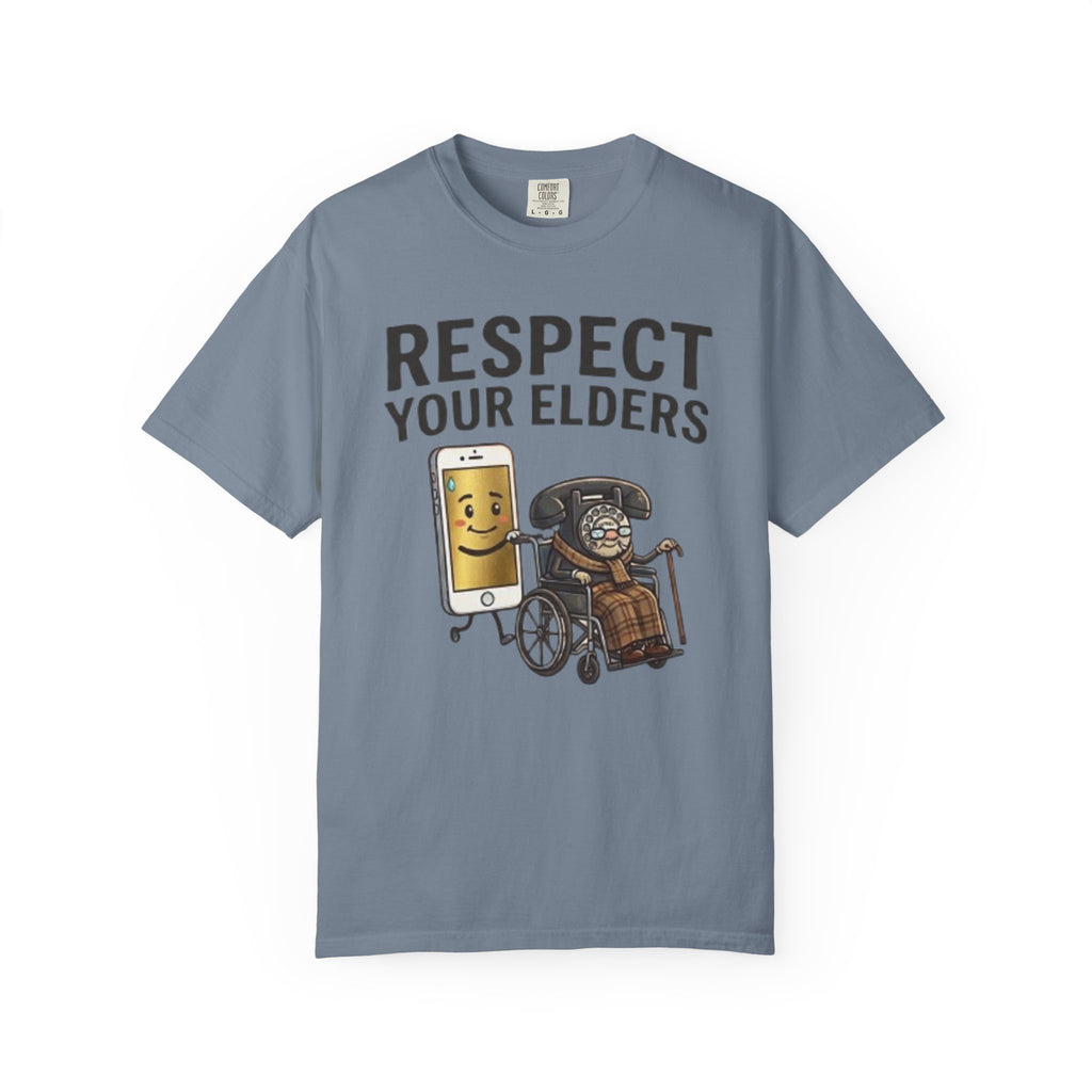 Respect Your Elders T-Shirt  Funny Retro Phone and Wheelchair Graphic Tee