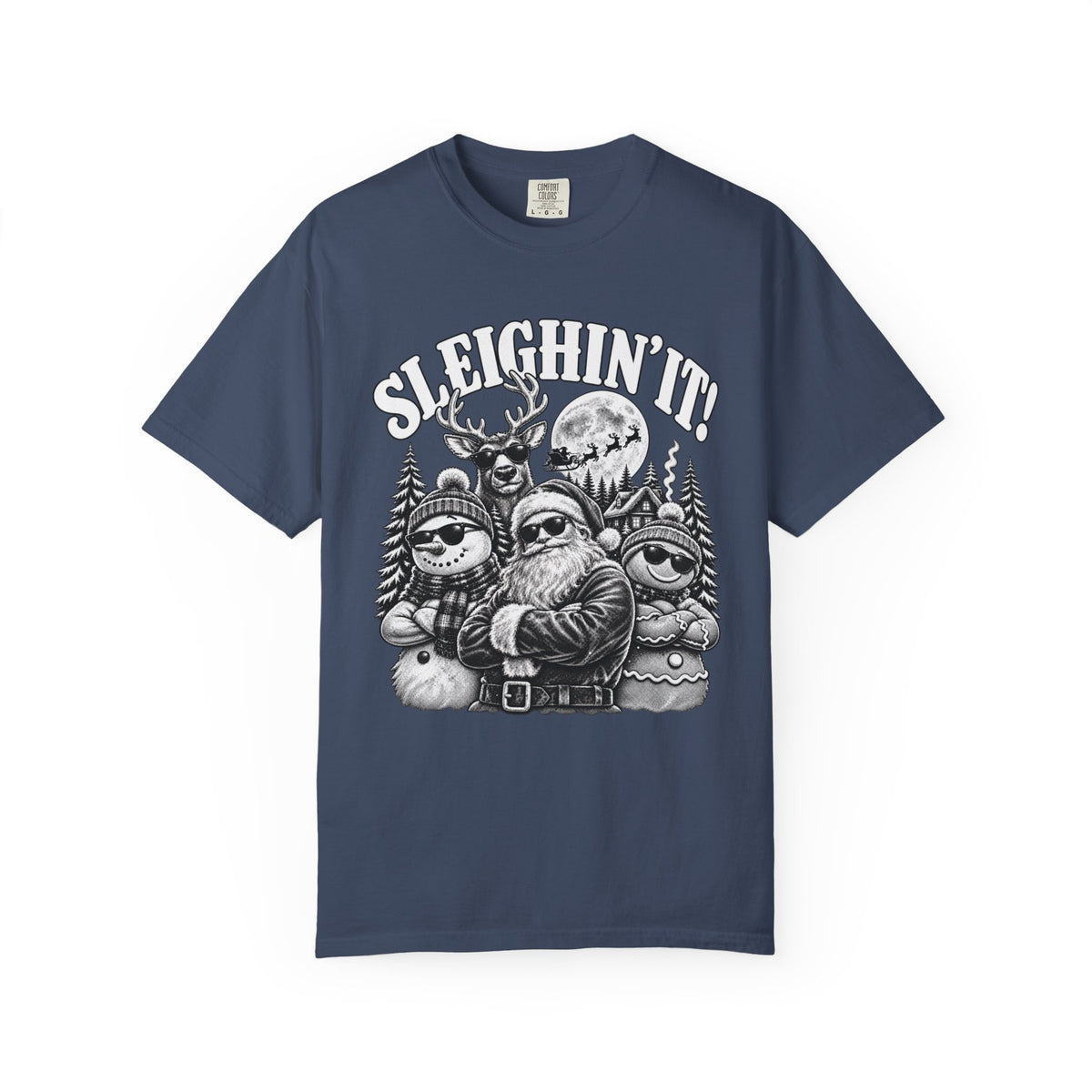 Sleighin It Funny Christmas Shirt, Vintage Santa Graphic Tee, Retro Christmas T-Shirt, Funny Holiday Shirt, Christmas Gift for Men Women
