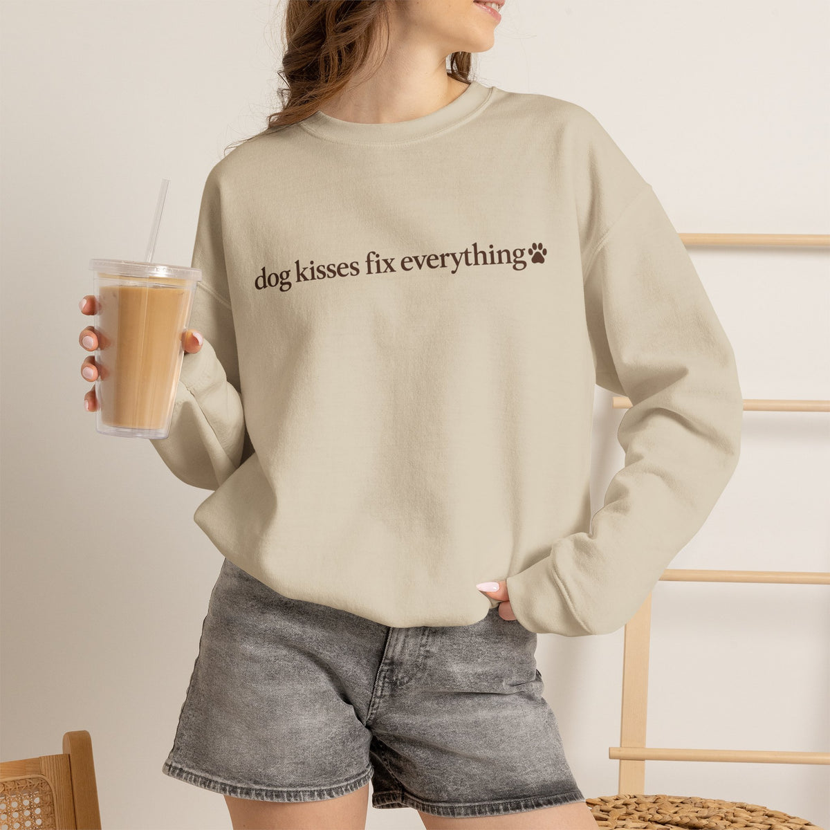 Dog Kisses Fix Everything Sweatshirt, Minimalist Dog Mom Crewneck, Cute Dog Lover Gift, Cozy Pet Mom Sweater, Christmas Gift for Dog Lovers