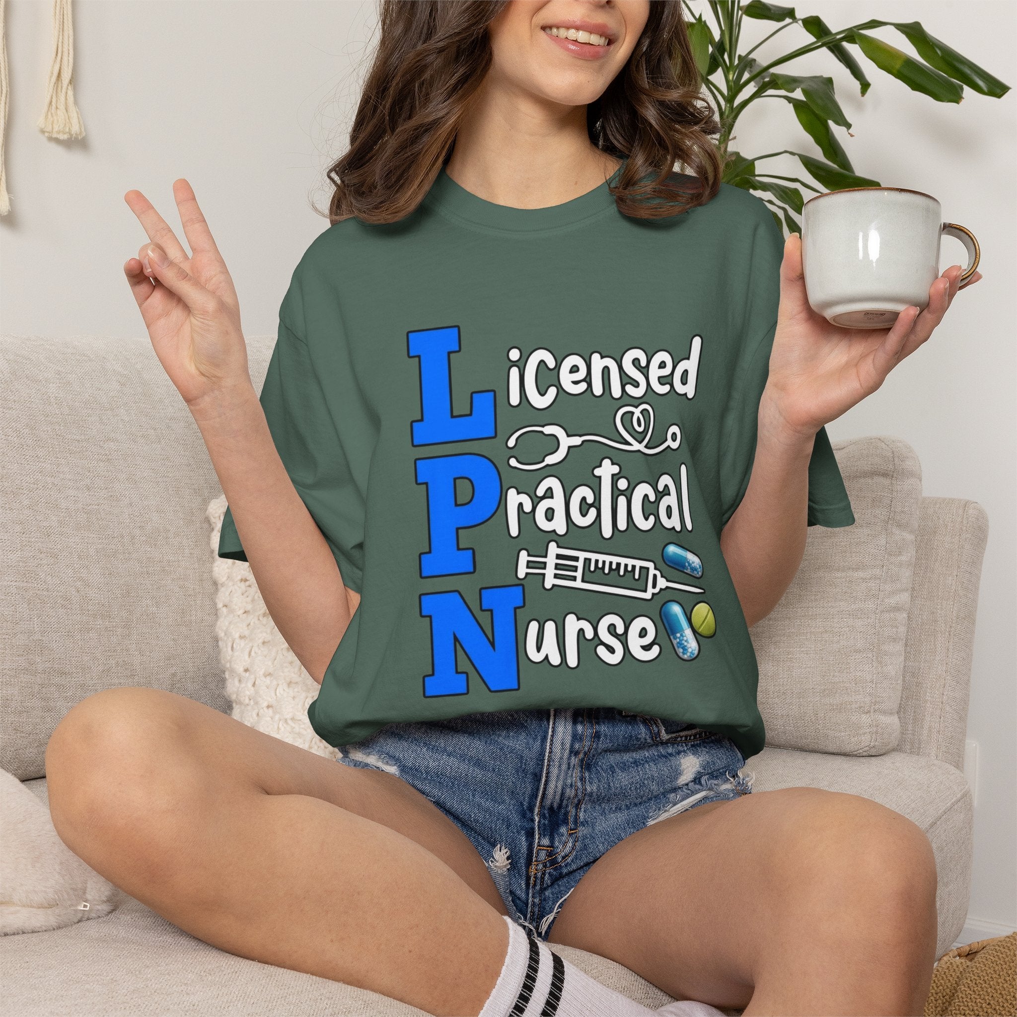 LPN Licensed Practical Nurse Graphic T-Shirt Cute Medical Badge & Pills Design