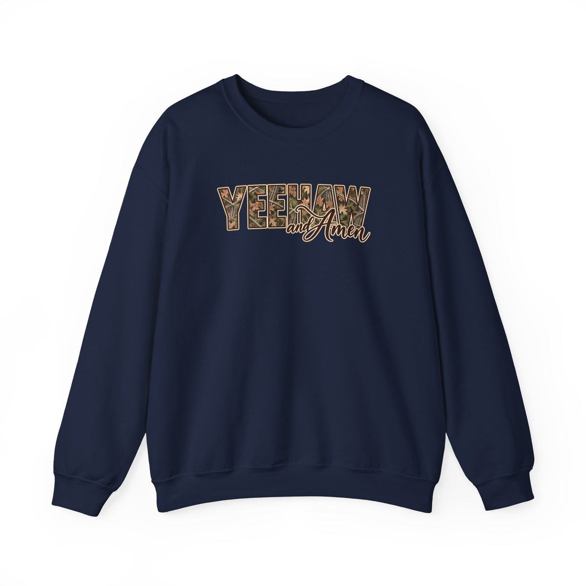Yeehaw and Amen Camo Sweatshirt, Southern Christian Shirt, Western Cowgirl Sweatshirt, Country Faith Gift, Rustic Graphic Tee