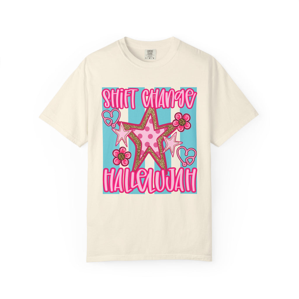 Shift Change Hallelujah T Shirt Cute Pink Star Nurse Worker Tee