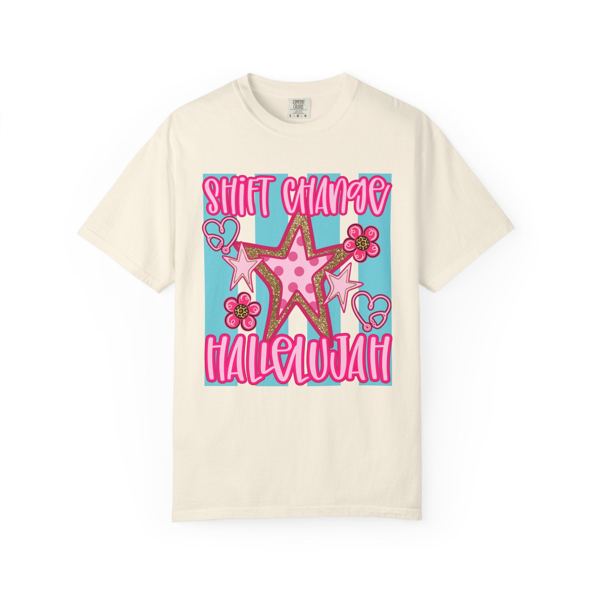 Shift Change Hallelujah T Shirt Cute Pink Star Nurse Worker Tee