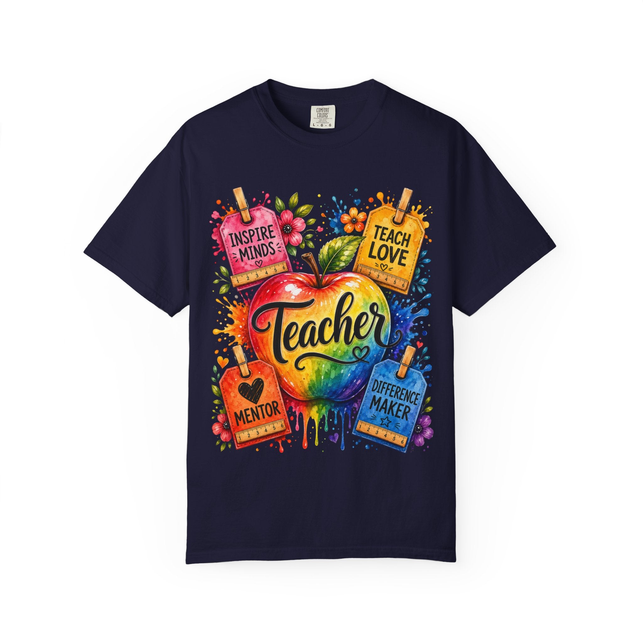 Teacher Apple T Shirt Colorful Inspire Minds Teach Love Mentor Design