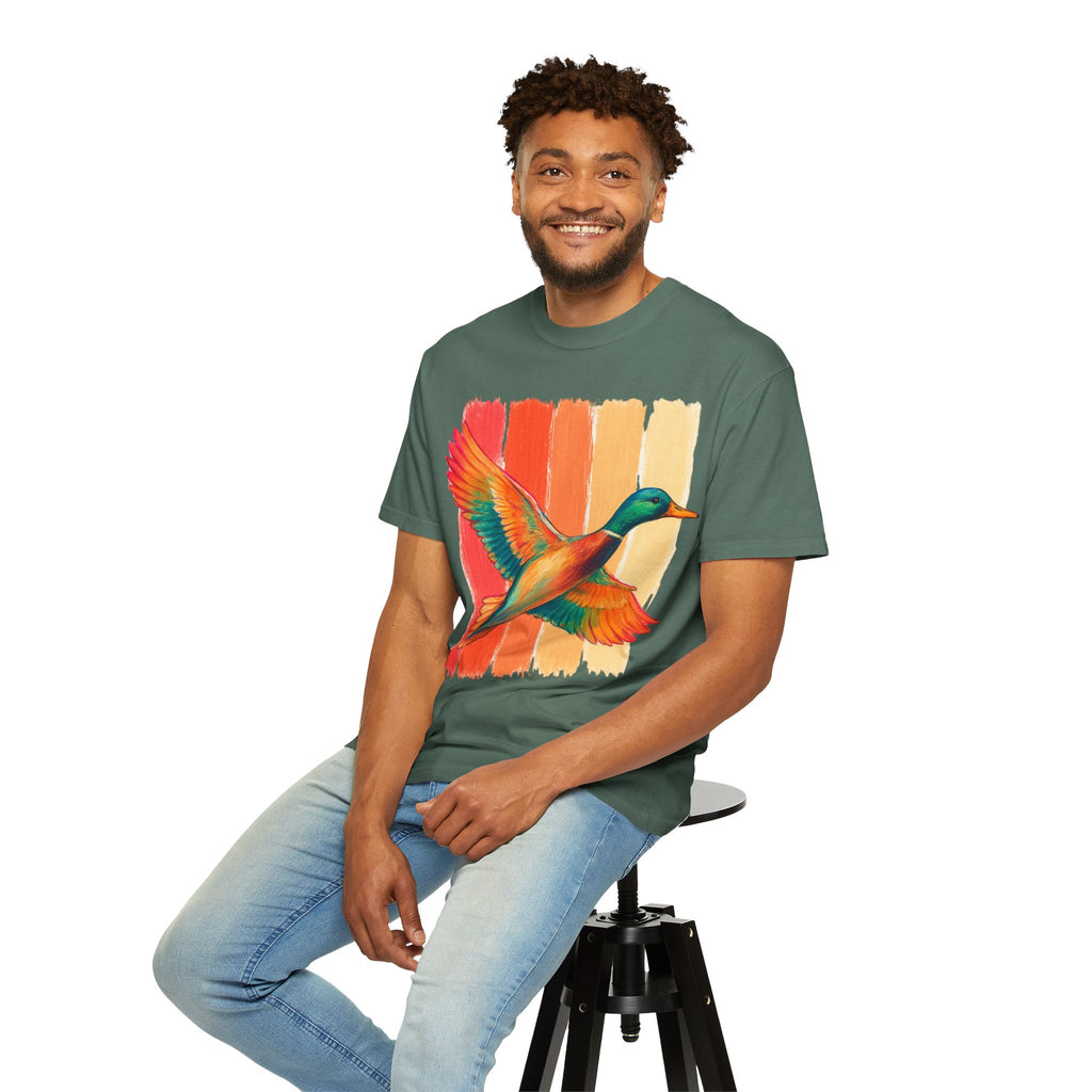 Mallard Duck Graphic T Shirt Vintage Sunset Stripes