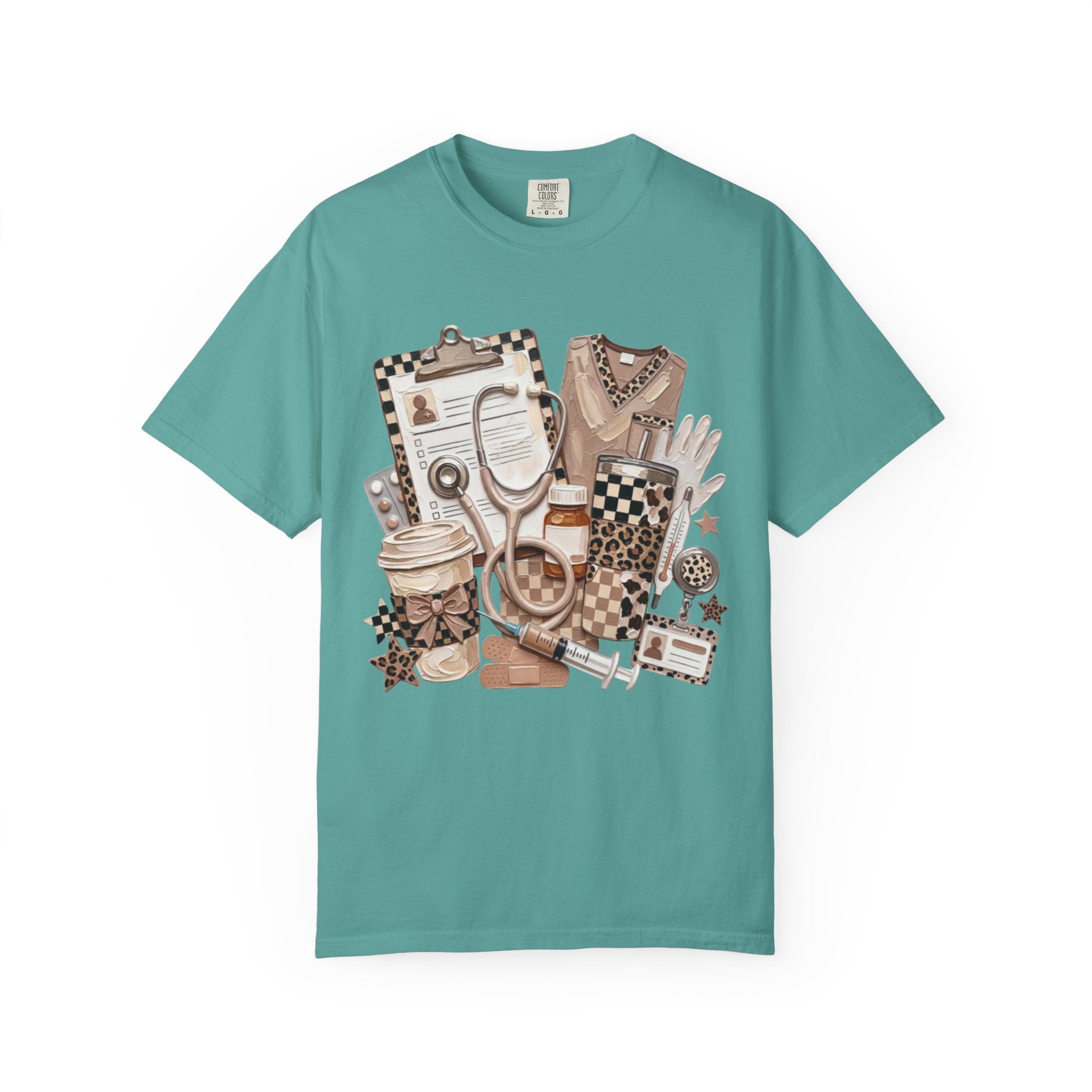 Nurse Essentials Graphic T Shirt Medical Stethoscope Coffee Clipboard Design