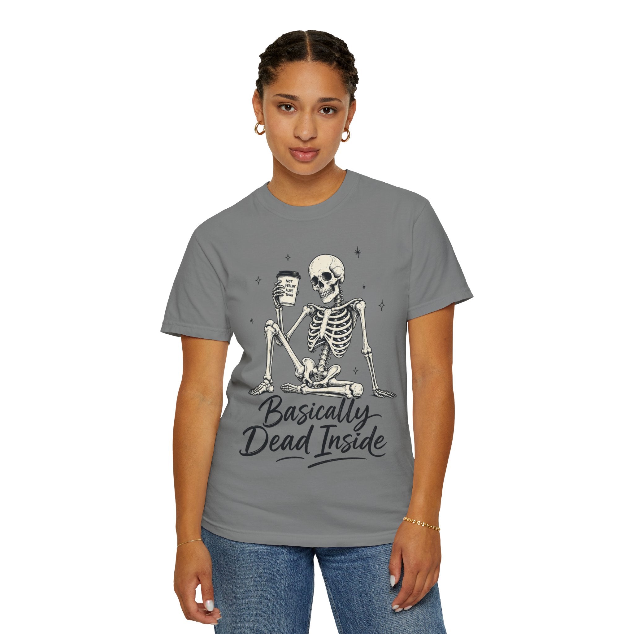 T Shirt Basically Dead Inside Skeleton Coffee Graphic Tee