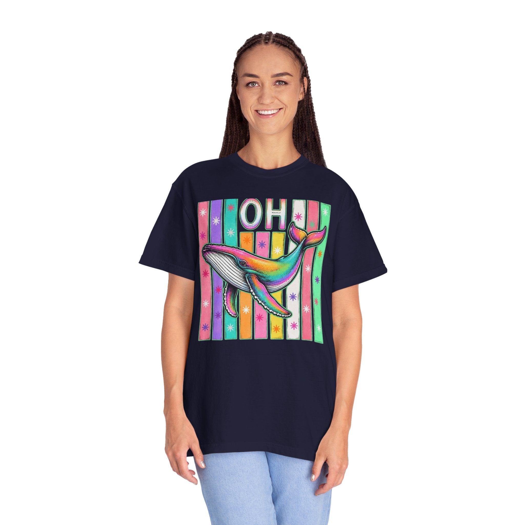 Oh Rainbow Whale T Shirt Retro Striped Graphic Tee