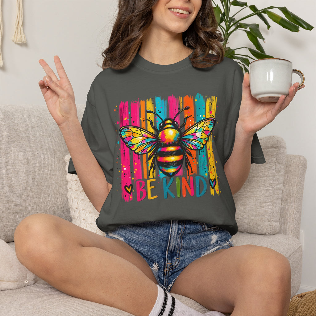 Bee Kind T Shirt Colorful Retro Striped Graphic Tee