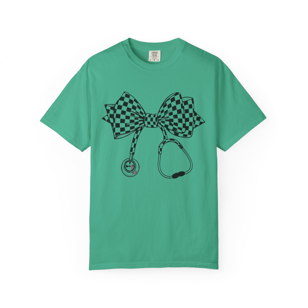 Checkerboard Bow Stethoscope T Shirt Nurse and Medical Student Gift