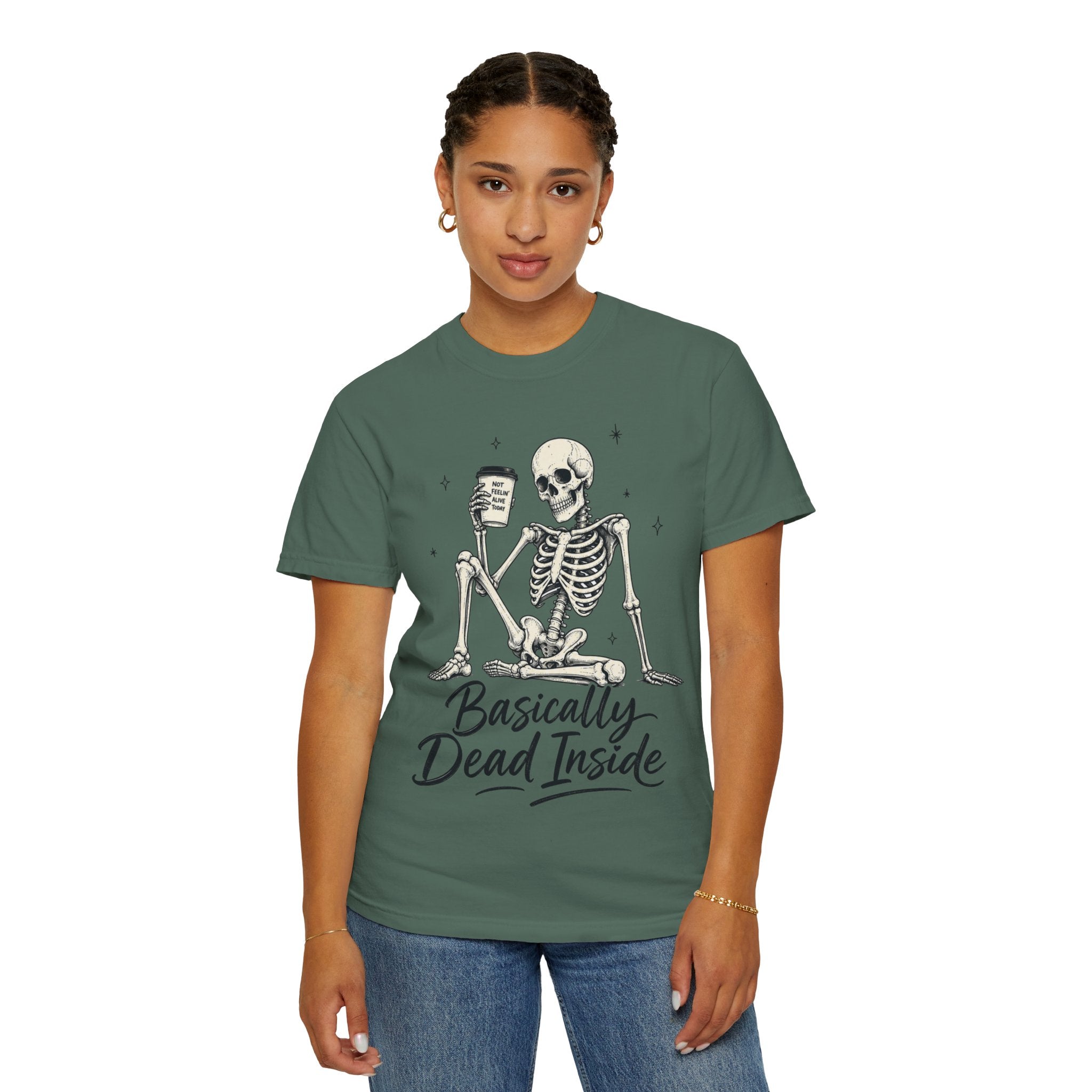 T Shirt Basically Dead Inside Skeleton Coffee Graphic Tee