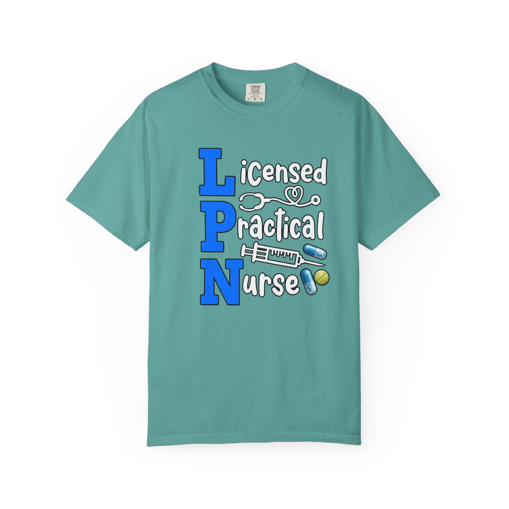 LPN Licensed Practical Nurse Graphic T-Shirt Cute Medical Badge & Pills Design