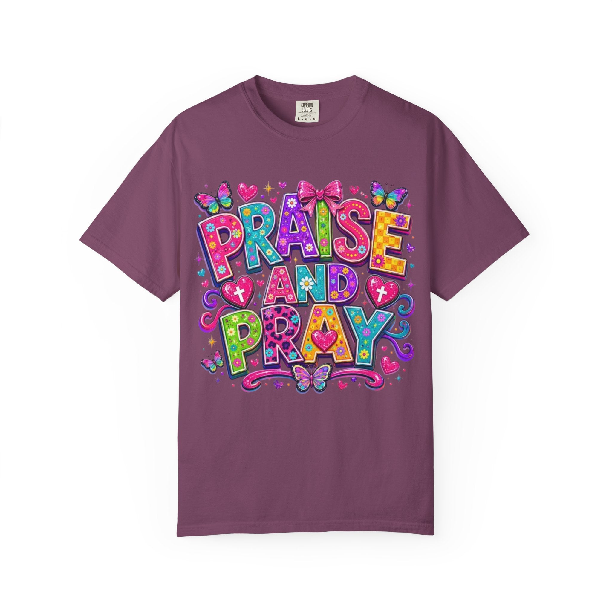 Praise and Pray T Shirt Colorful Christian Faith Graphic Tee