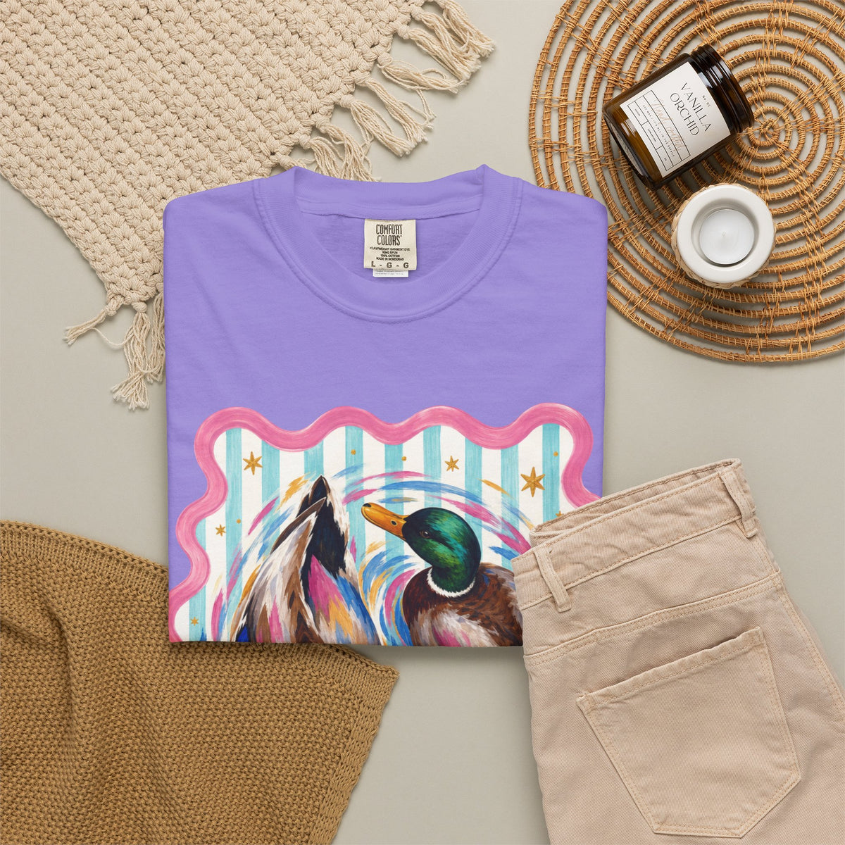 Mallard Duck Art T Shirt Colorful Paired Ducks Graphic Tee