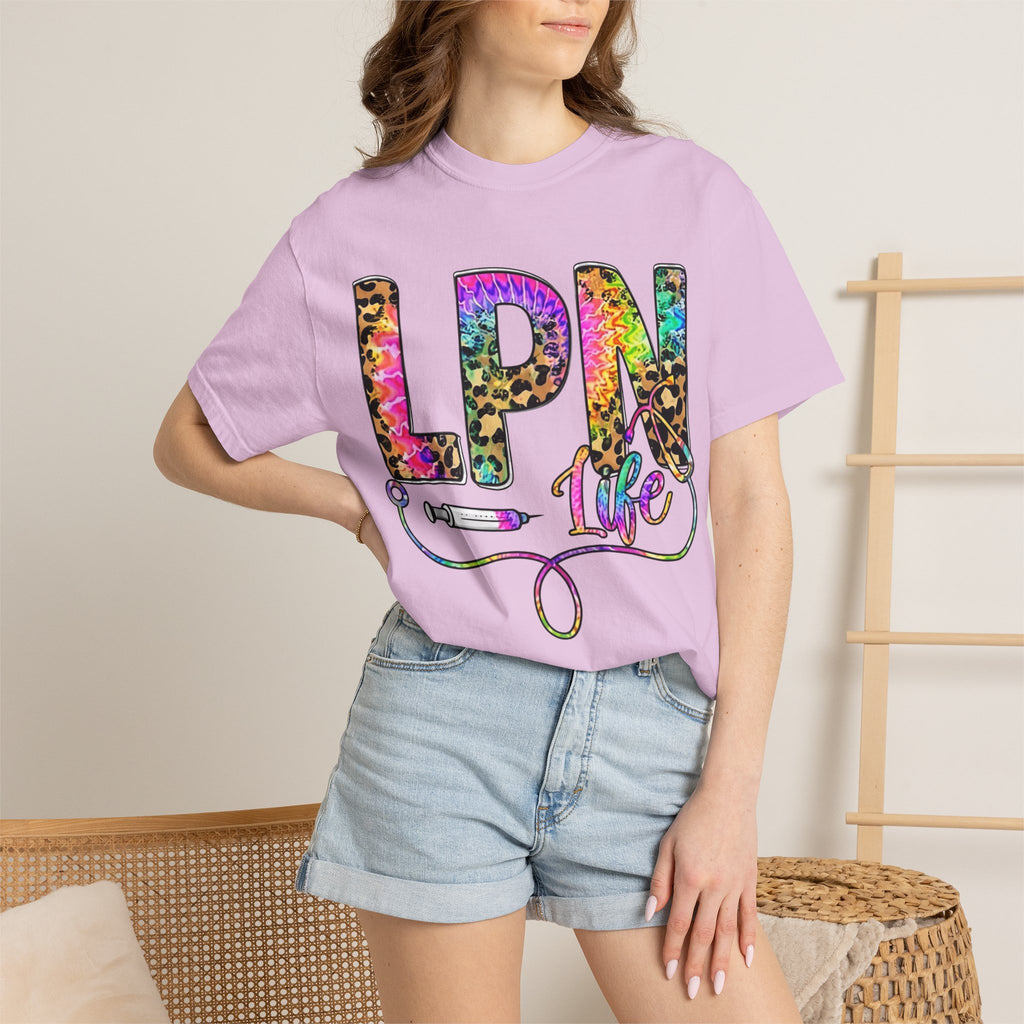 LPN Life T Shirt Colorful Leopard Stethoscope Nursing Tee