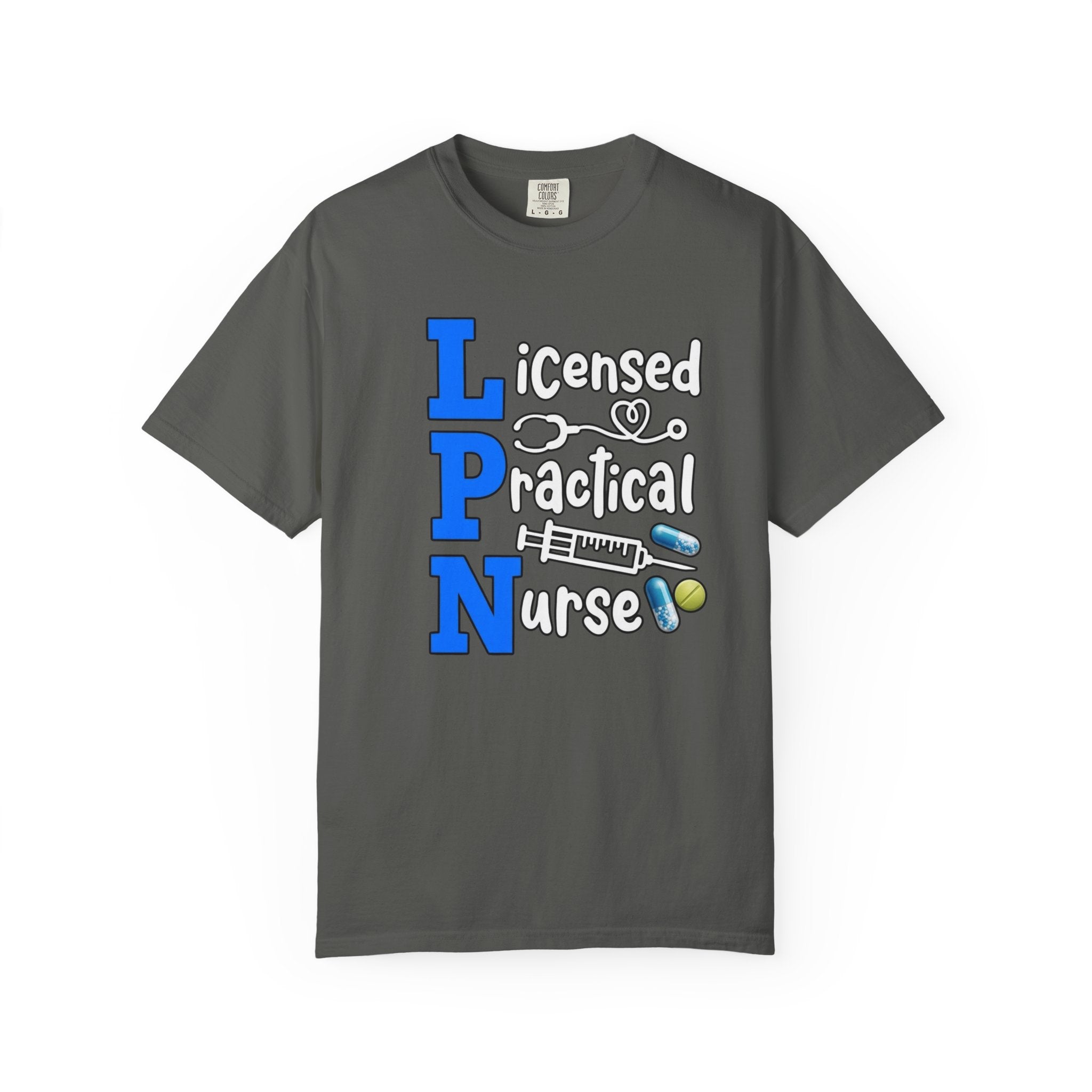 LPN Licensed Practical Nurse Graphic T-Shirt Cute Medical Badge & Pills Design