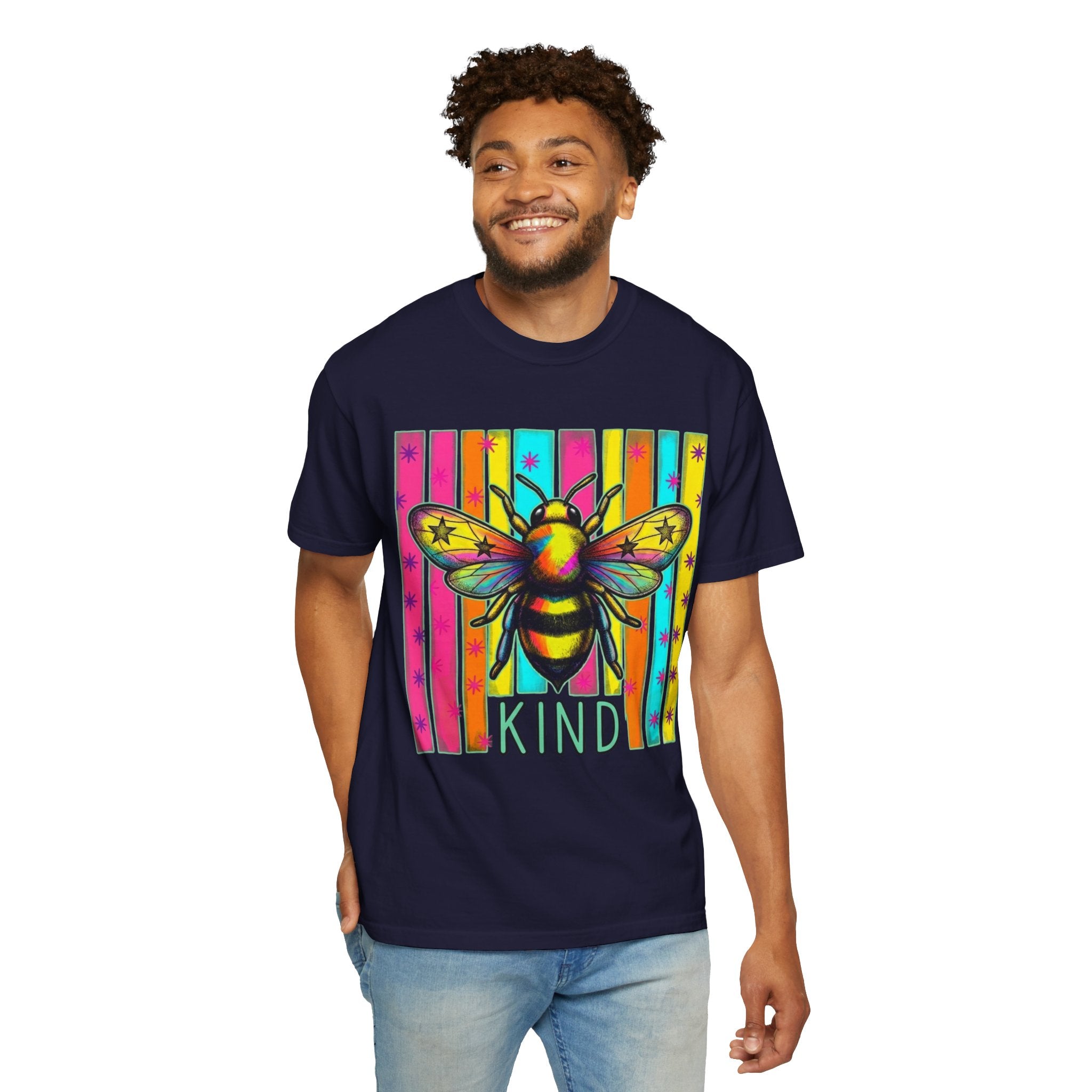 Bee Kind T Shirt Colorful Retro Striped Graphic Tee