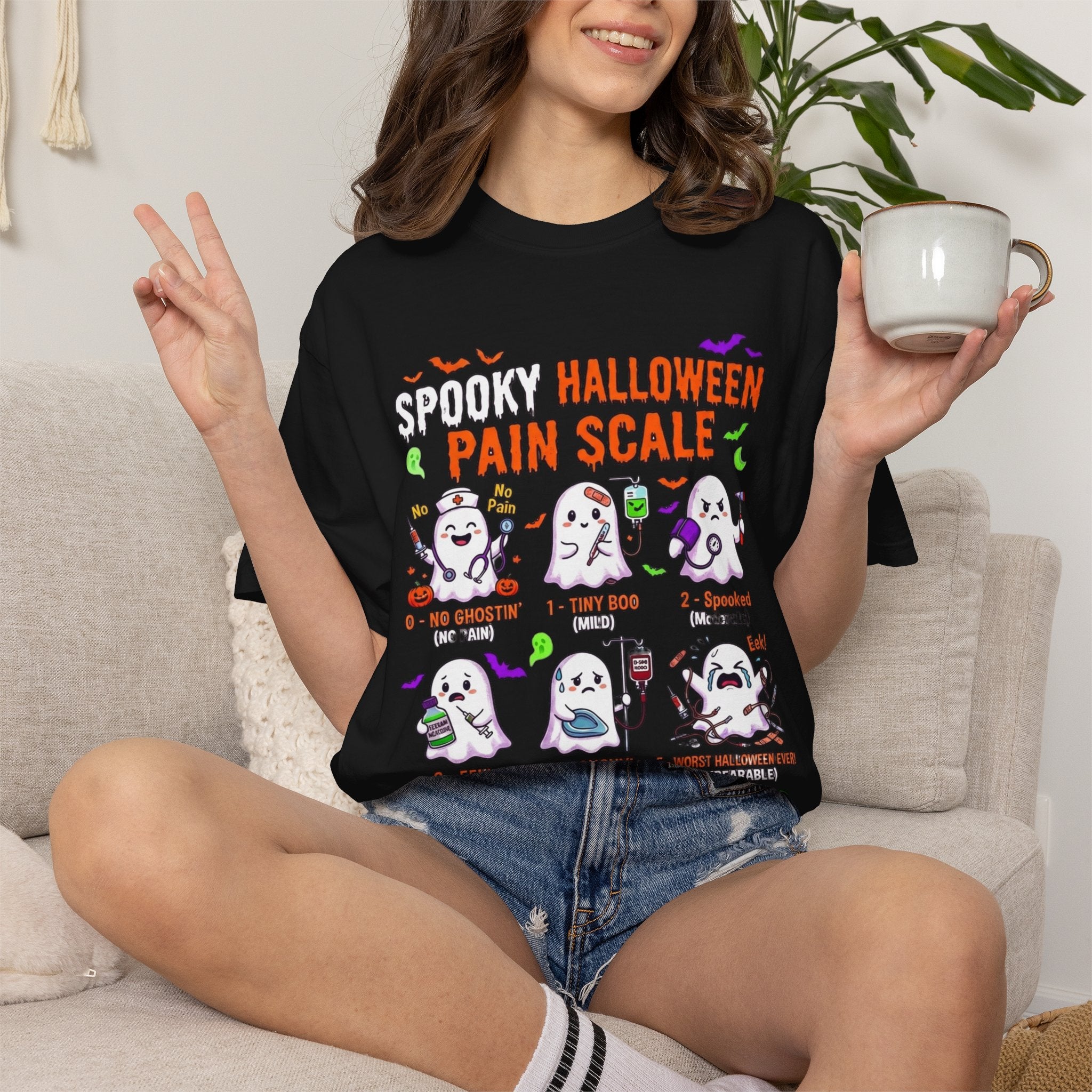 Halloween Ghost Pain Scale T-Shirt Spooky Halloween Pain Scale Nurse Funny Tee