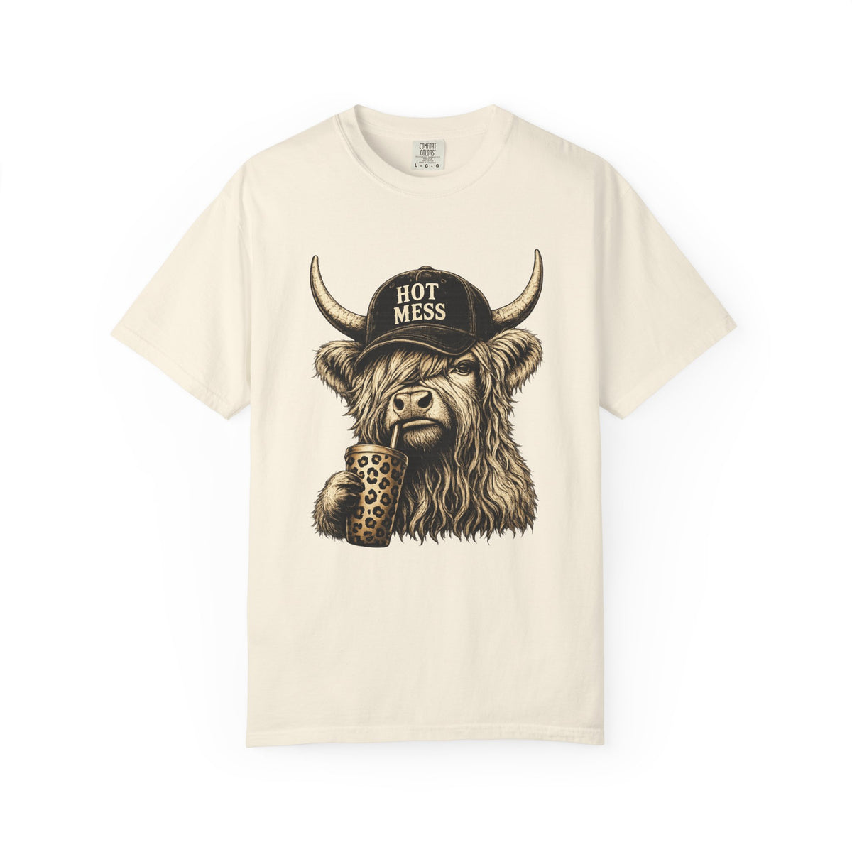 Hot Mess Highland Cow T Shirt Funny Cow with Coffee Graphic