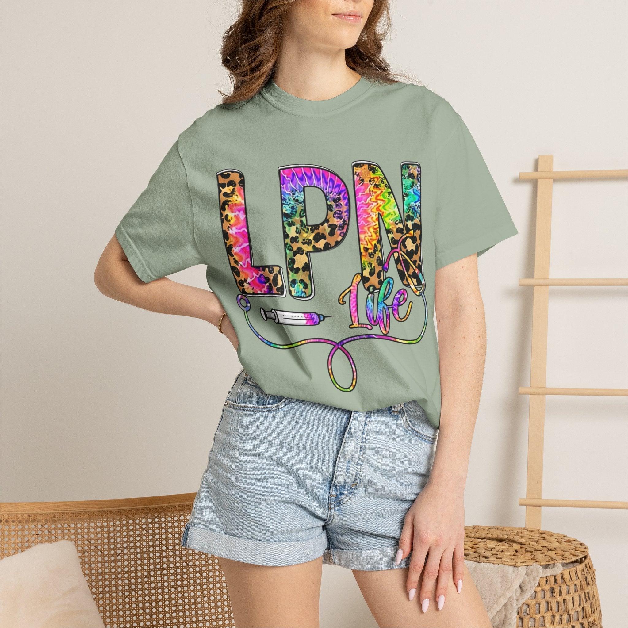 LPN Life T Shirt Colorful Leopard Stethoscope Nursing Tee