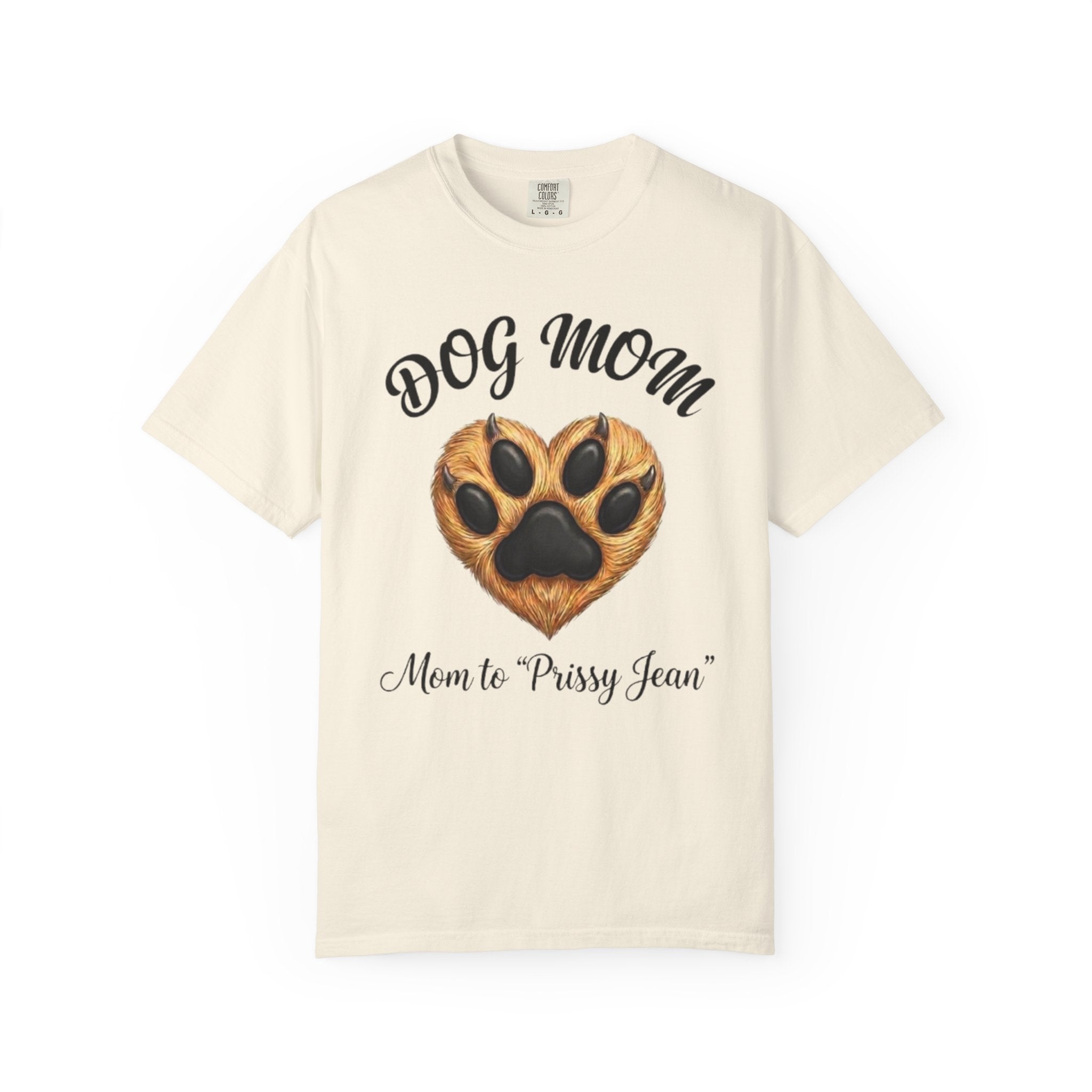 Dog Mom T-Shirt Heart Paw Print Mom to your DOGS name Pet Lover Tee