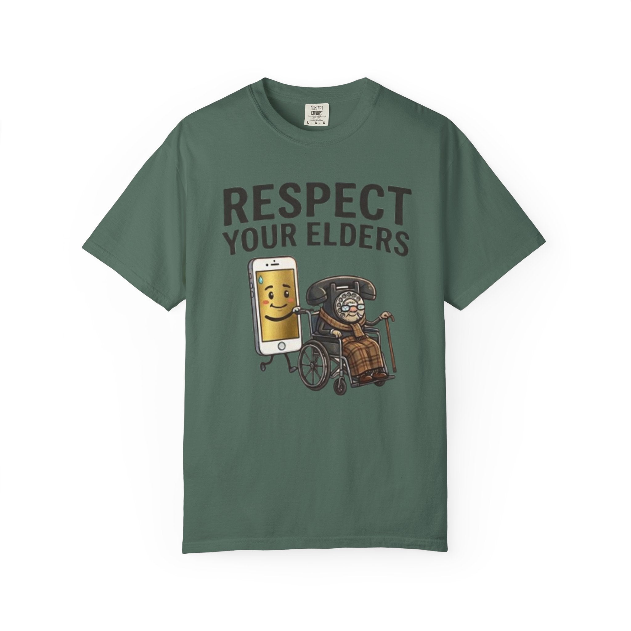 Respect Your Elders T-Shirt  Funny Retro Phone and Wheelchair Graphic Tee