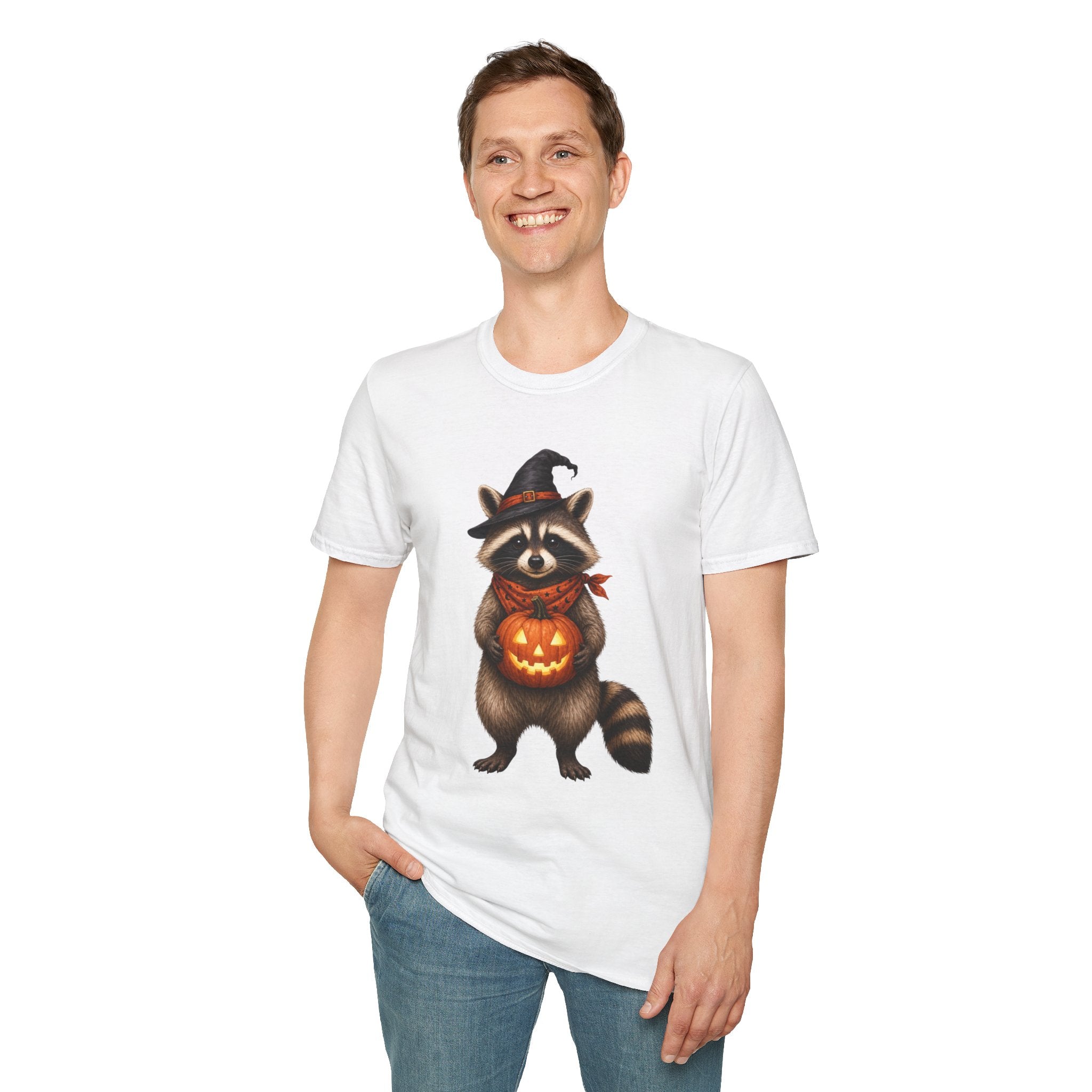 Raccoon Witch Halloween T Shirt Cute Pumpkin Trick-or-Treat Tee