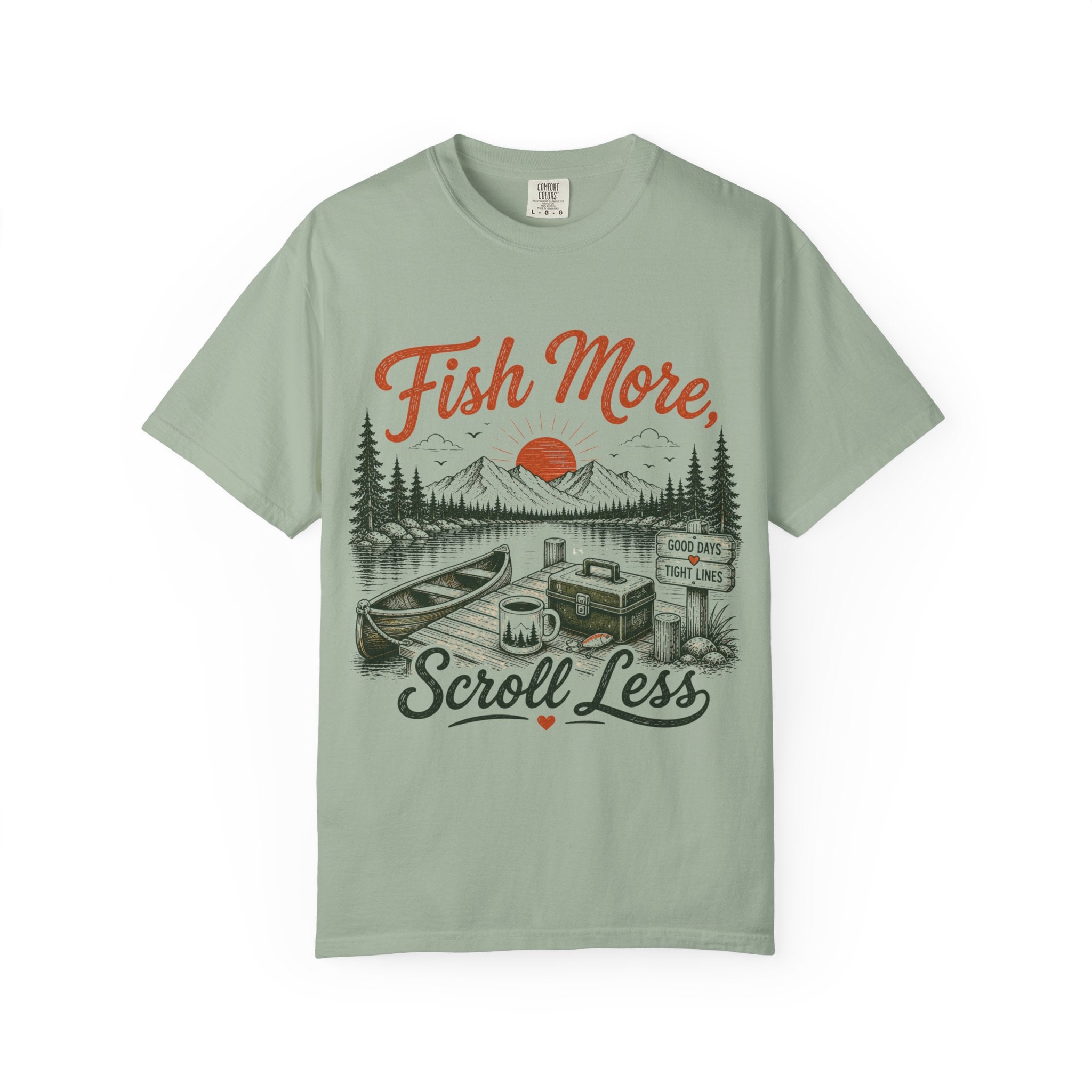 Fish More Scroll Less T Shirt Vintage Fishing Cabin Graphic Tee