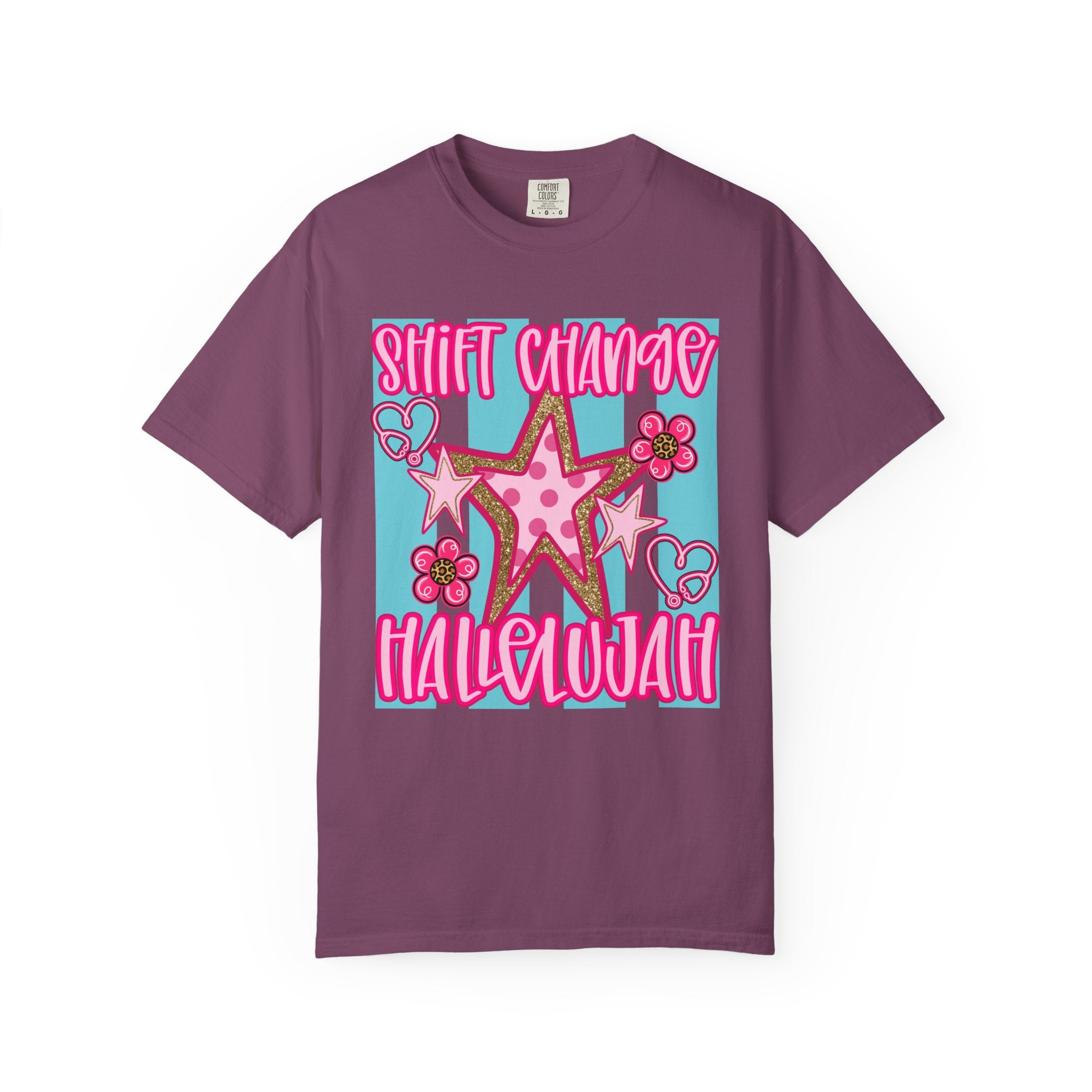 Shift Change Hallelujah T Shirt Cute Pink Star Nurse Worker Tee