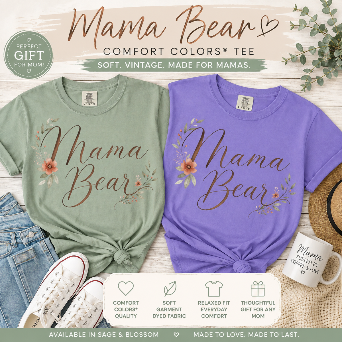 Mama Bear Tee Shirt Floral Script Mom Tee Mothers Day Gift