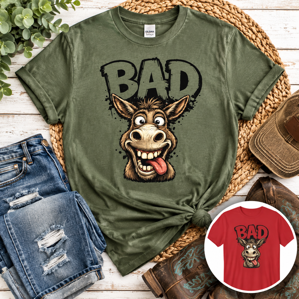 Bad Donkey Tee Shirt Funny Cute Animal Graphic Tee