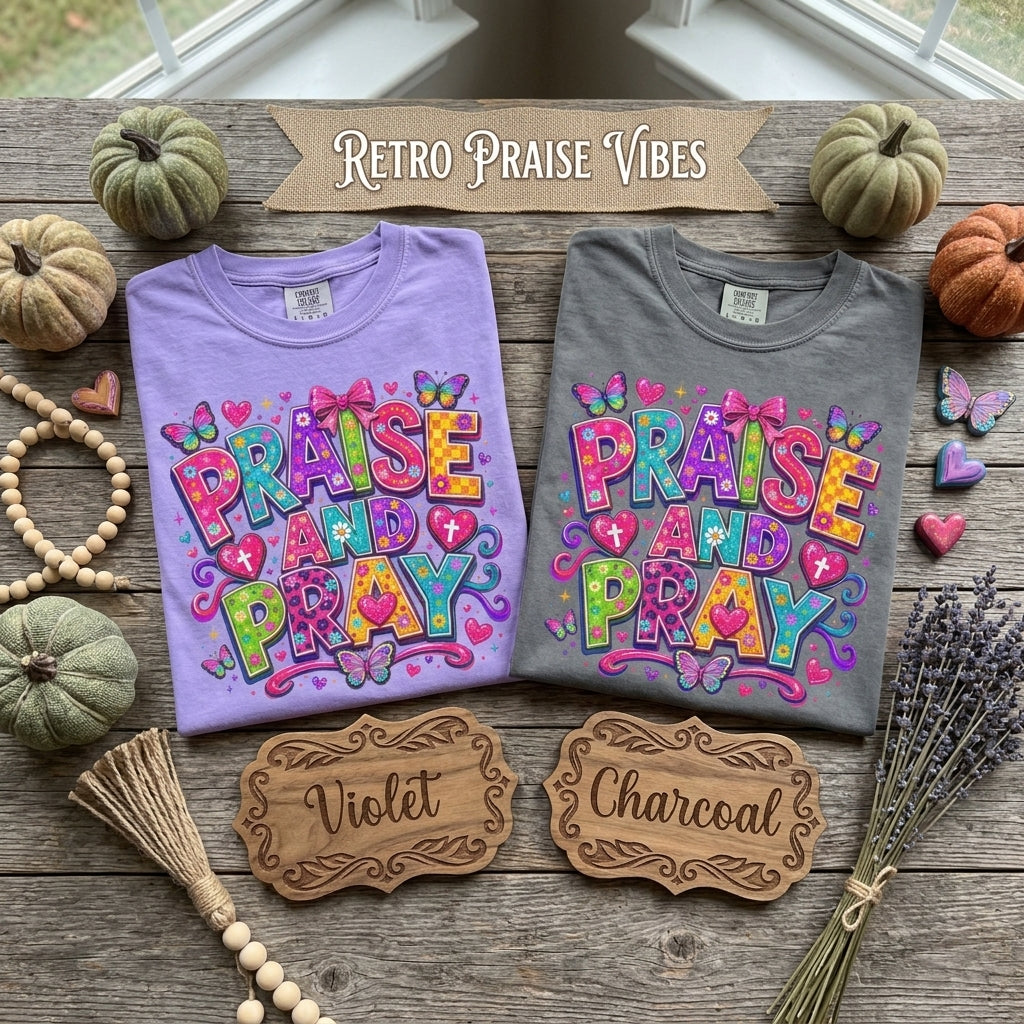 Praise and Pray T Shirt Colorful Christian Faith Graphic Tee