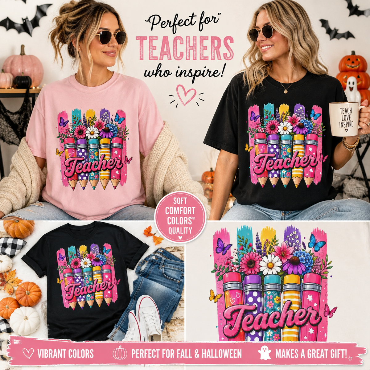 Teacher Pencil Bouquet T Shirt Colorful Floral Back to School Gift
