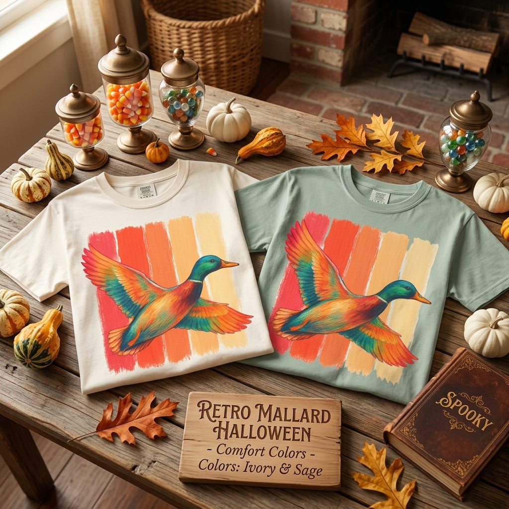 Mallard Duck Graphic T Shirt Vintage Sunset Stripes