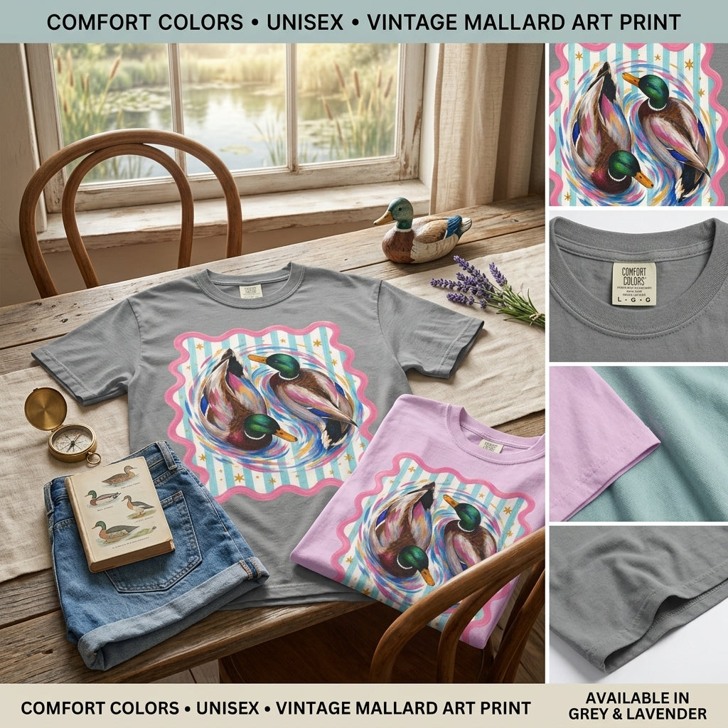 Mallard Duck Art T Shirt Colorful Paired Ducks Graphic Tee