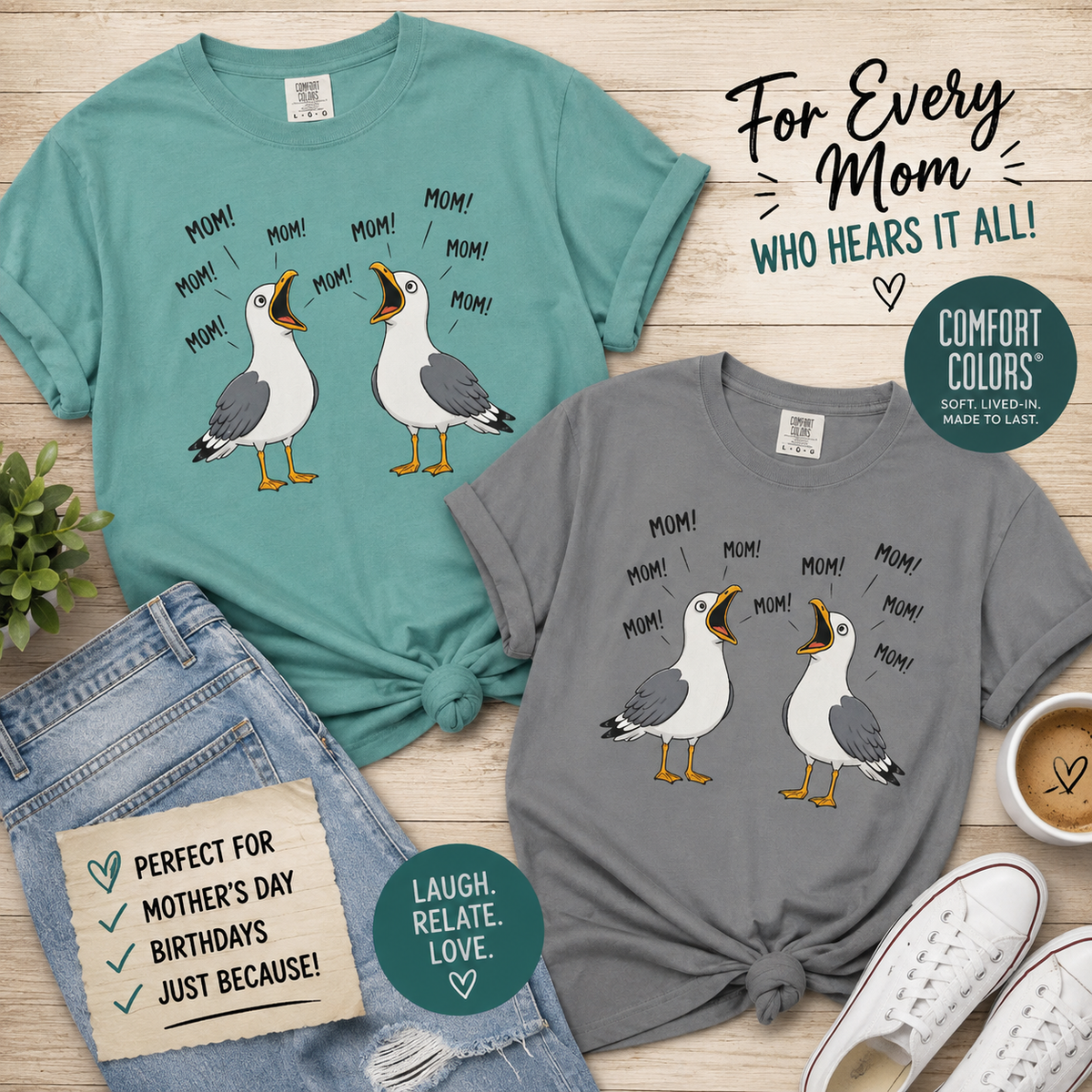 Seagull 'Mom!' Graphic T-Shirt