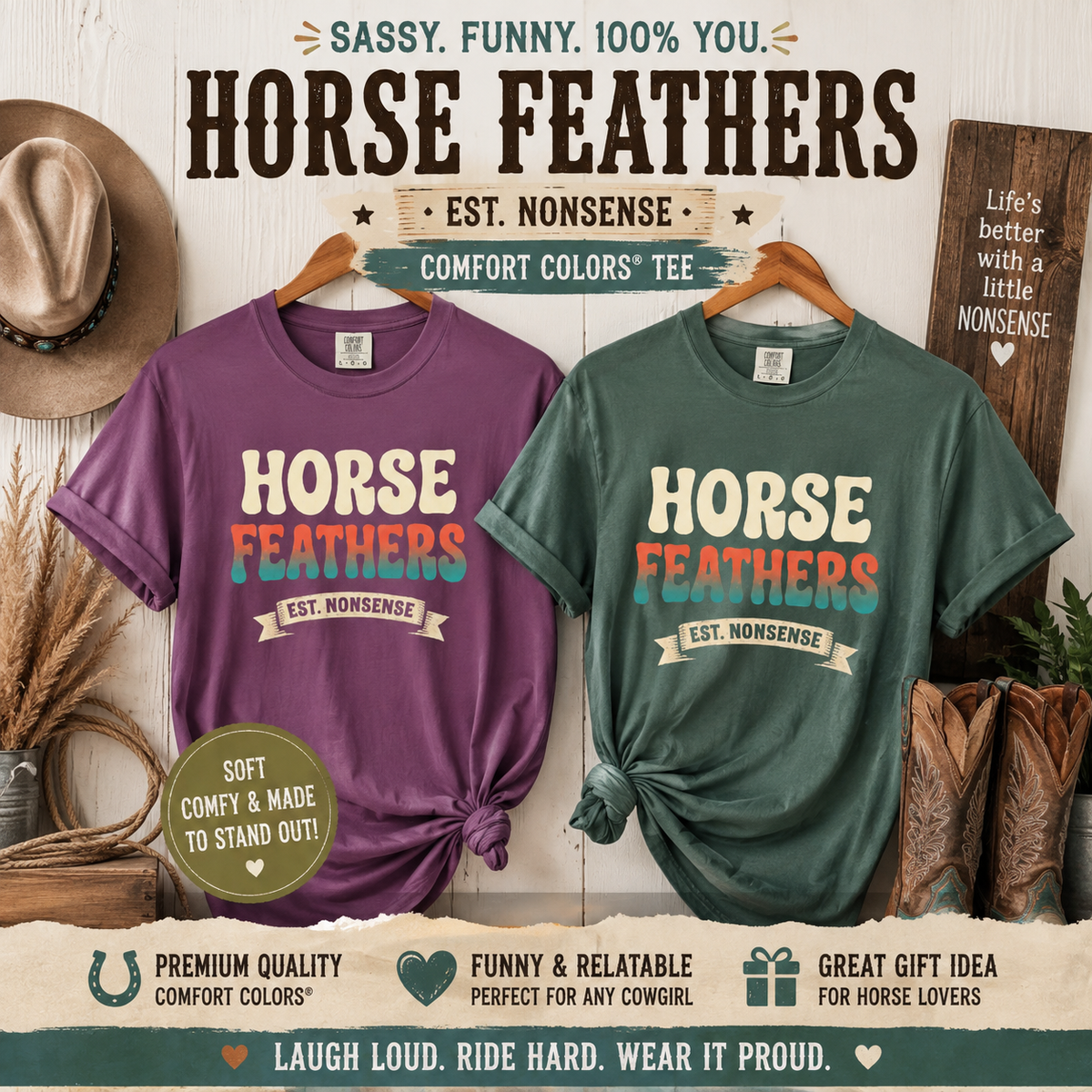 Horse Feathers Graphic T-Shirt Vintage Retro Logo Tee
