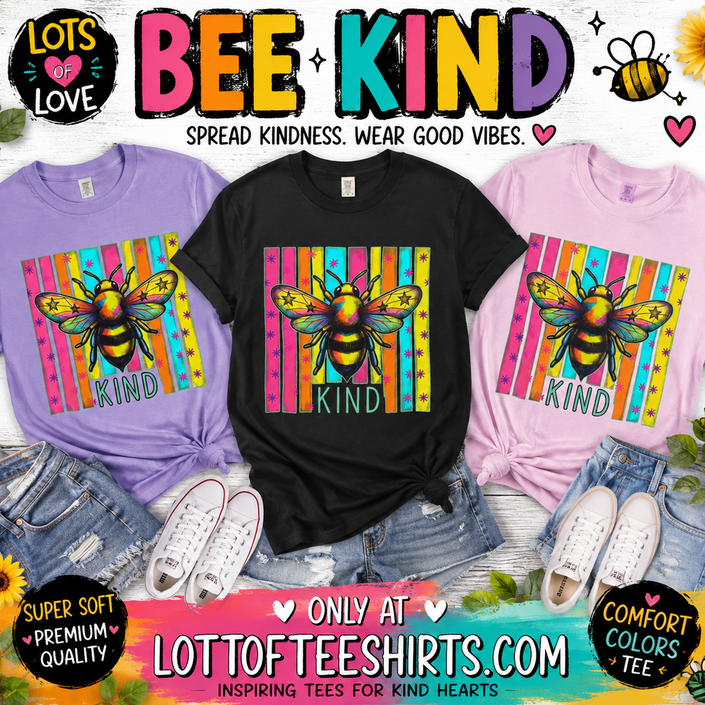 Bee Kind T Shirt Colorful Retro Striped Graphic Tee