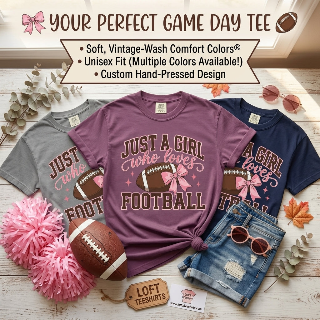 Just A Girl Who Loves Football T Shirt Pink Bow Football Tee