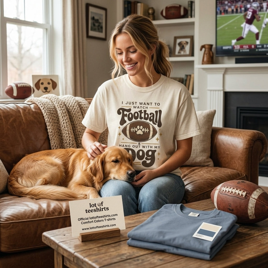 Football and Dog T Shirt I Just Want to Watch Football and Hang Out With My Dog Graphic Tee