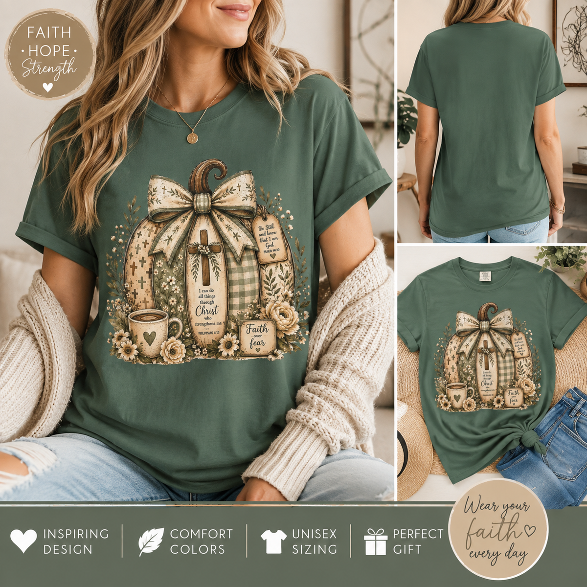 Pumpkin Blessings Tee Rustic Autumn Pumpkin with Grateful Heart Design