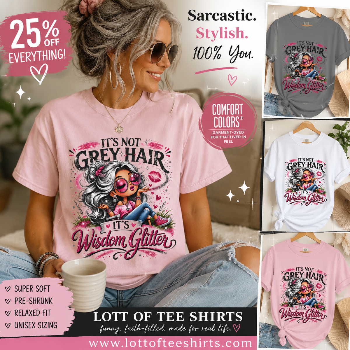 T-Shirt Its Not Grey Hair Its Wisdom Glitter Graphic Tee