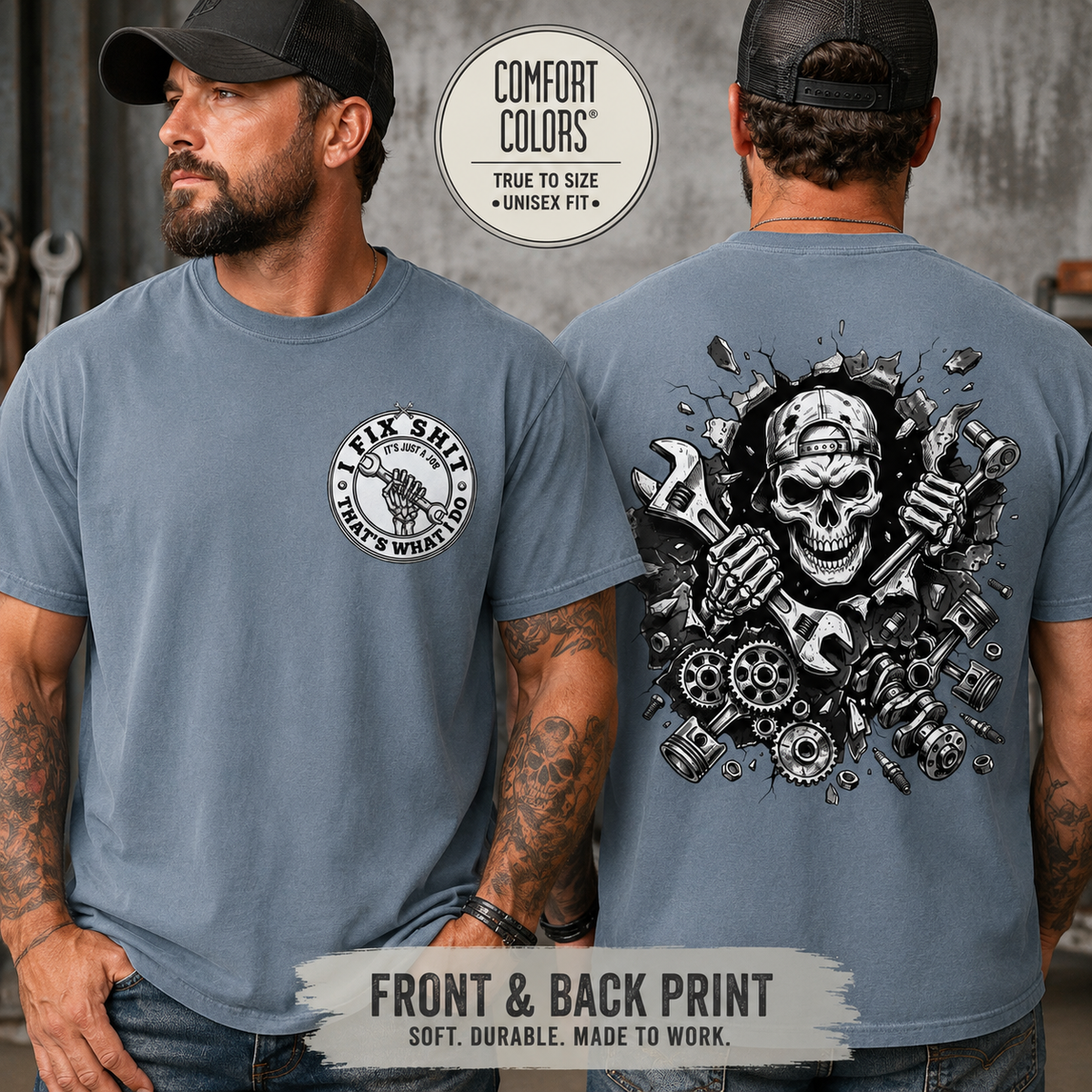 Mechanic Skull Tee Shirt I Fix Stuff That's What I Do Graphic Tee