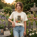 Firefly Mason Jar Floral Tee Shirt Glowing Wildflower Garden Tee